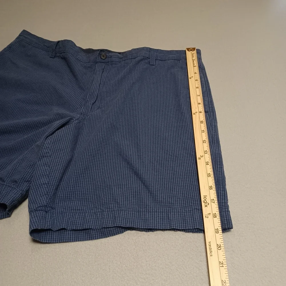 Chaps‎ Shorts Mens 42 Navy Summer NVY Seersucker Micro Check Cotton Flat Front